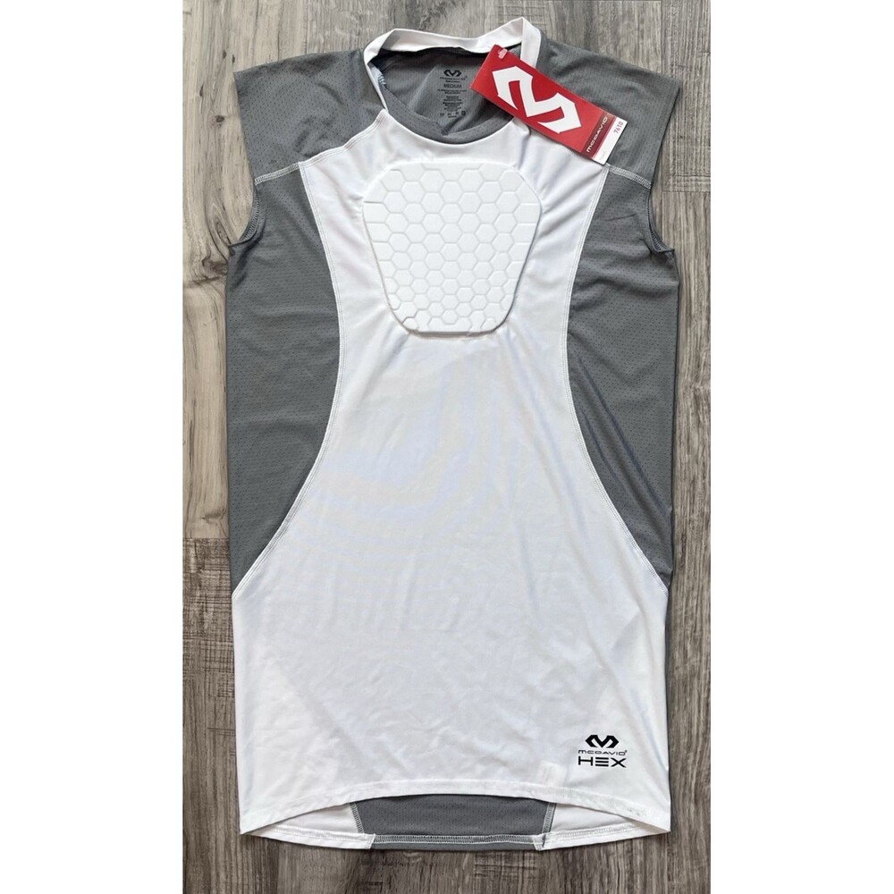 NWT McDavid 7610 Men’s Hexpad Hex Sternum Shirt Sz Medium White Grey